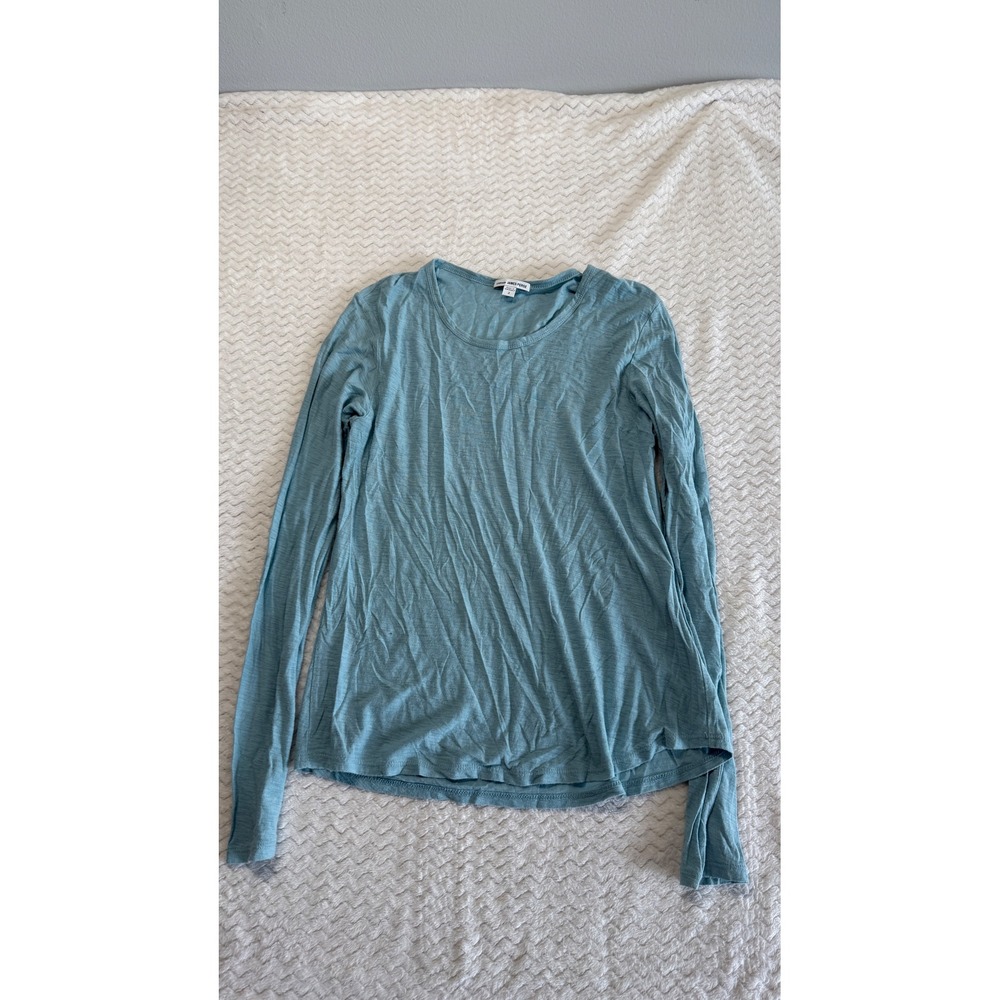James Perse Standard Women Teal Slub Jersey Long Sleeve Crew Neck Tee Size 2